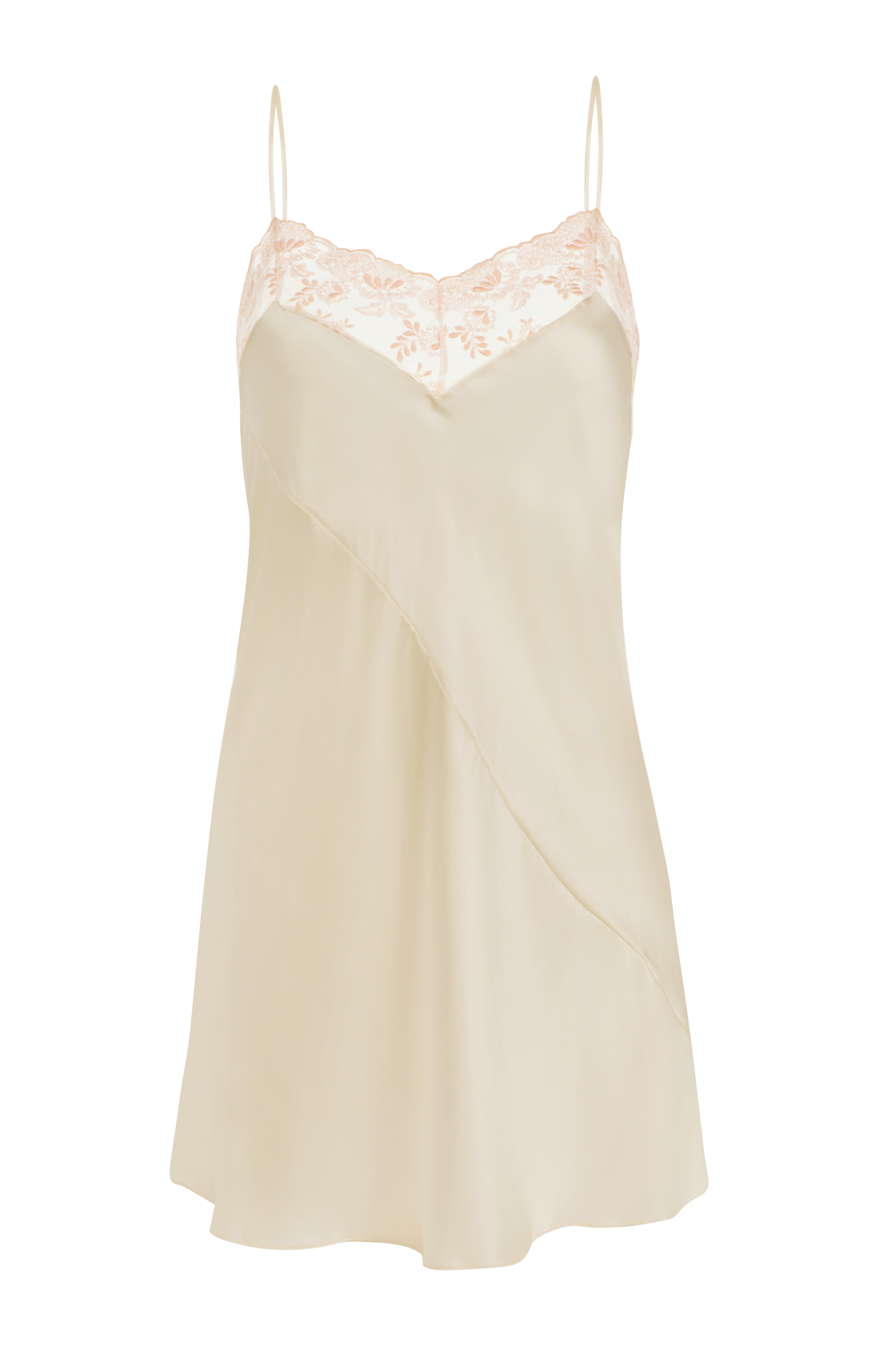 Pale peach Silk Slip Dress with lace. Handcrafted by Keturah Brown Lingerie